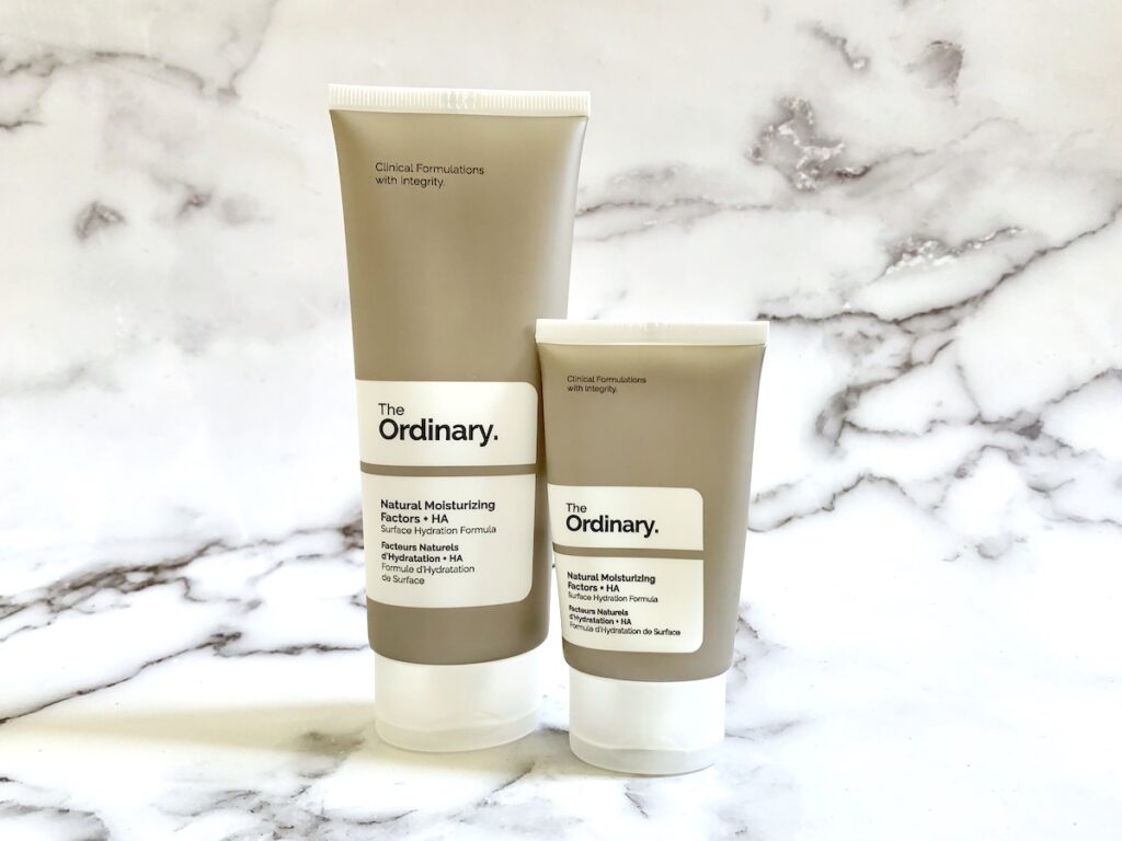 The Ordinary Natural Moisturizing Factors + HA 100 ml and 30 ml tubes.