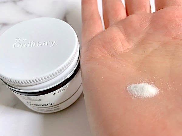 The Ordinary 100% Niacinamide Powder sampled on hand