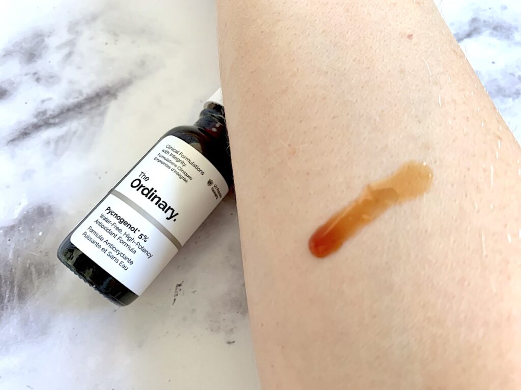 The Ordinary Pycnogenol review: sampled on arm.