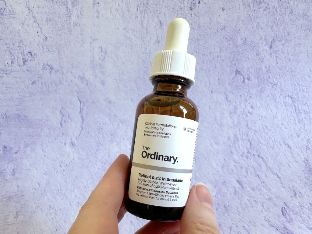 The Ordinary Retinol 0.2% Retinol in Squalane, handheld.