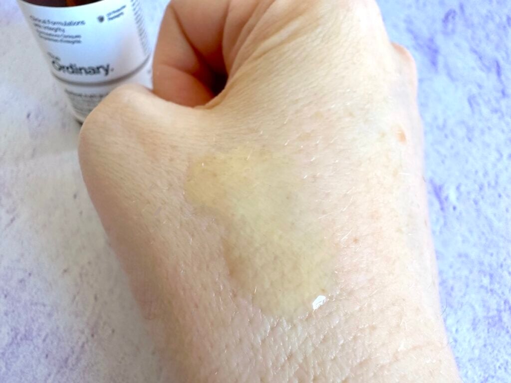 The Ordinary Retinol 0.5% In Squalane sampled on hand.