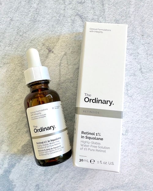 The Ordinary Retinol 1% in Squalane with box flatlay.