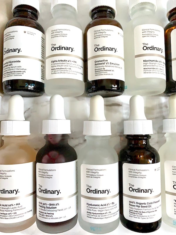 The Ordinary skincare review: serums flatlay.