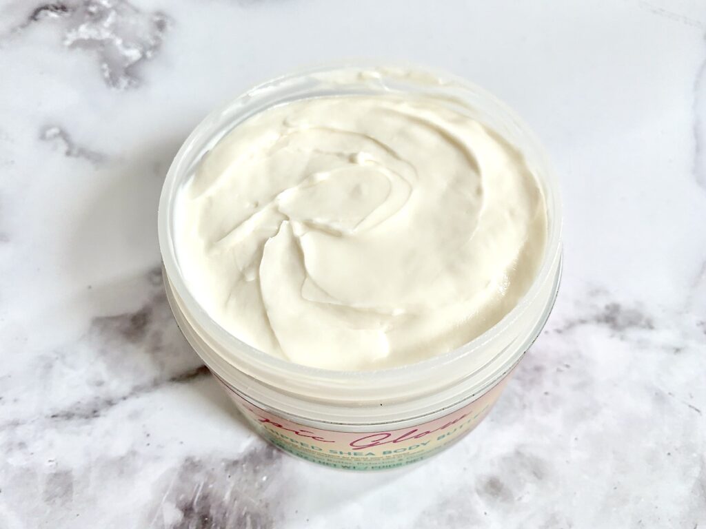 Tree Hut Tropic Glow Firming Whipped Shea Body Butter opened.