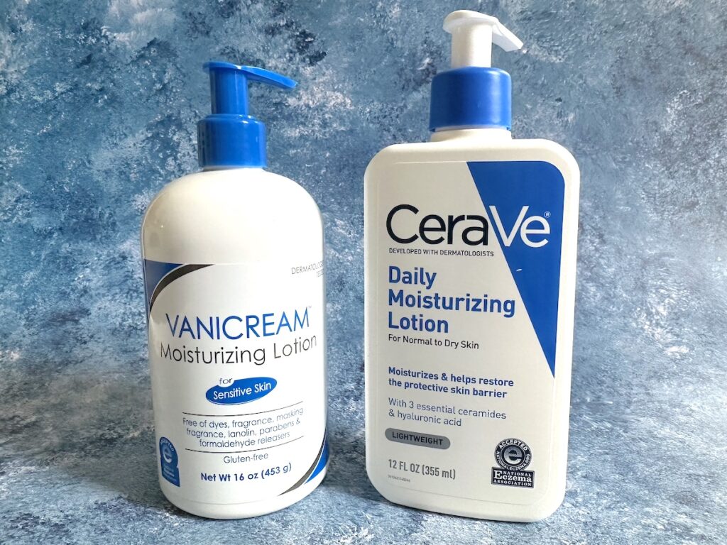 Vanicream Moisturizing Lotion and CeraVe Daily Moisturizing Lotion.