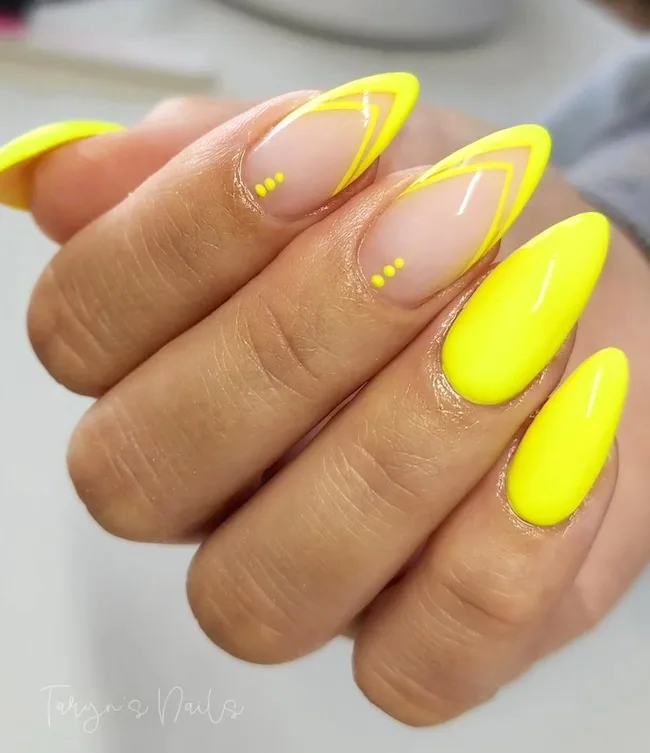 Yellow neon nails.