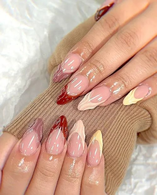 Autumn textured French tip nails.