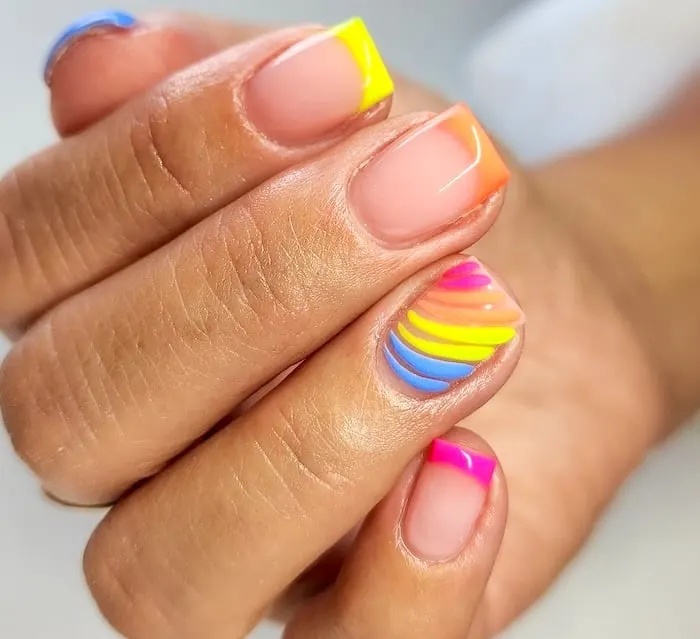 Short square neon nails.