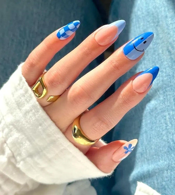 Blue nail art for May.