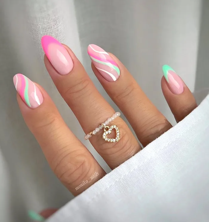 Pink mint May nails.