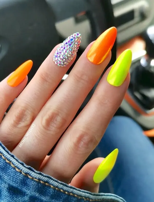 Neon glitter nails.