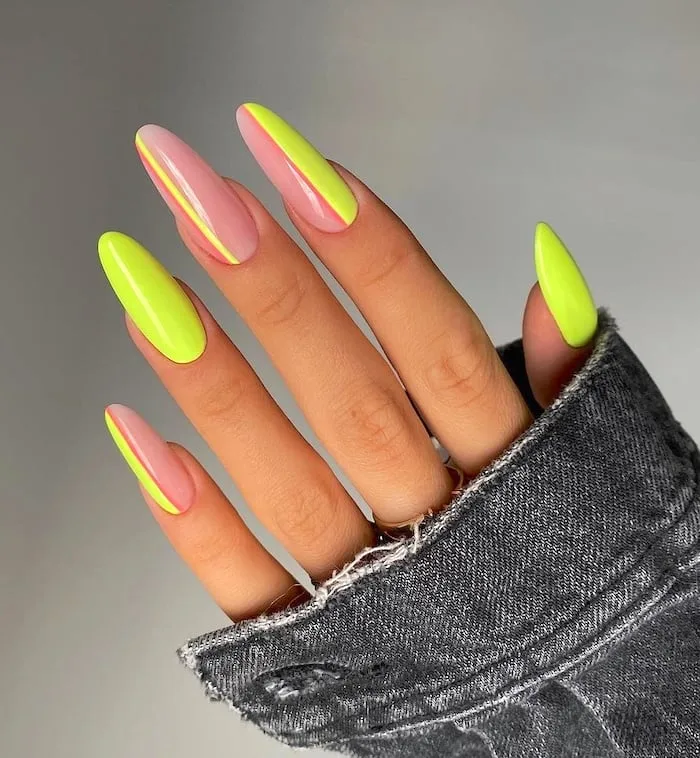 Stripled lime neon nails.