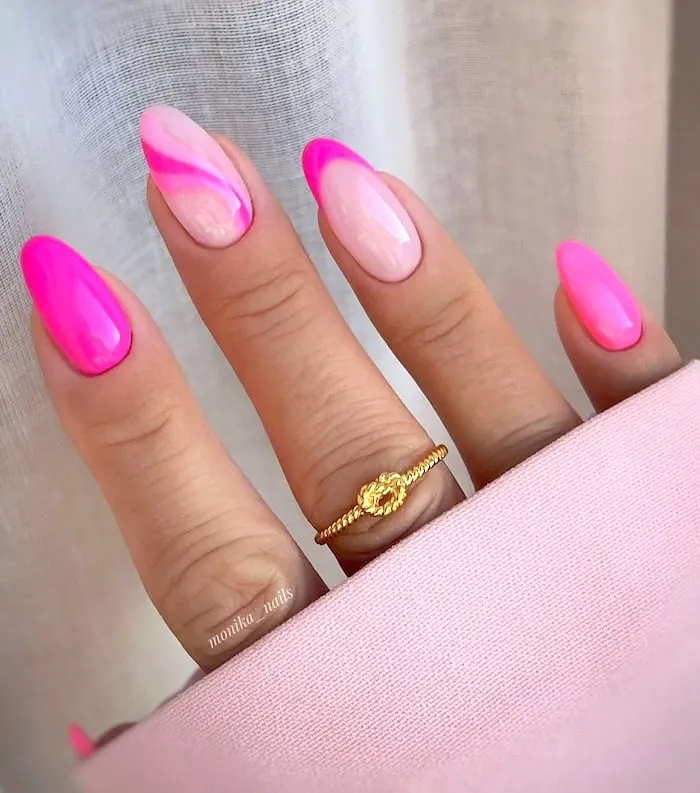 Pink neon nails.