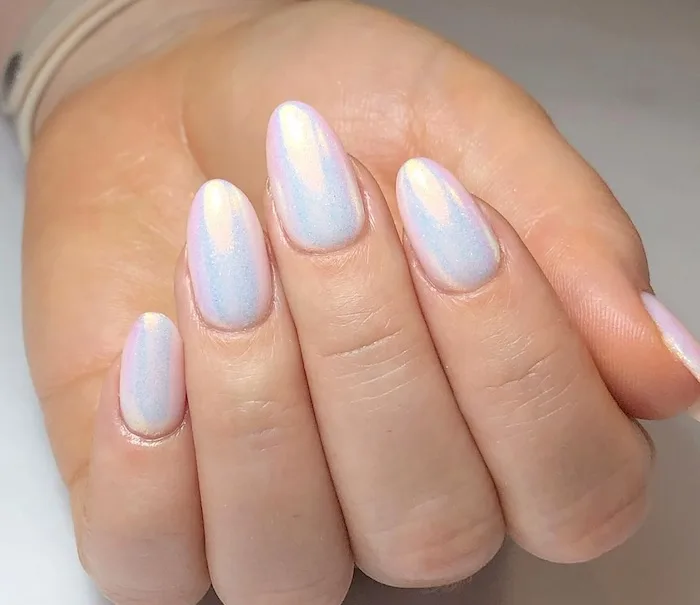 White chrome nails.