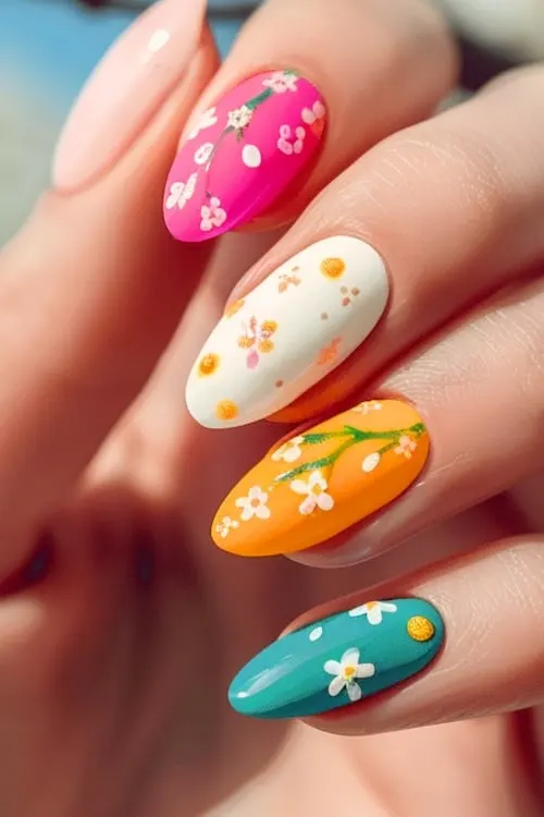 Floral mix and match May nails.