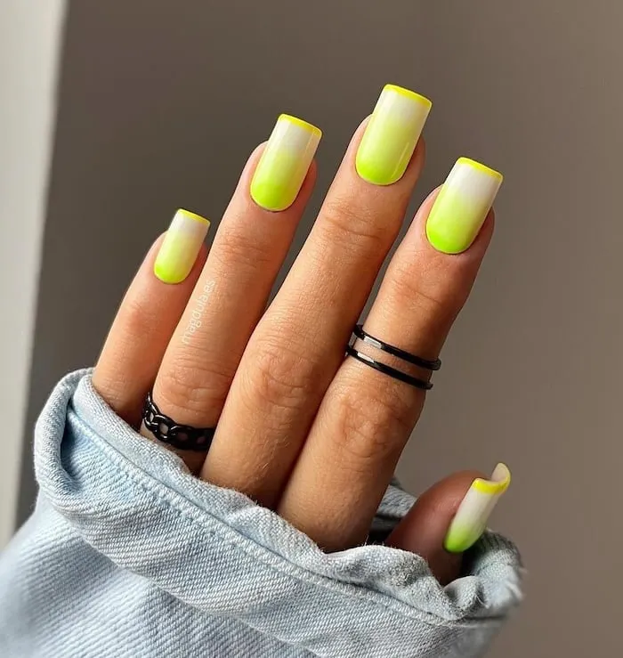 Lime, white and yellow neon nails.