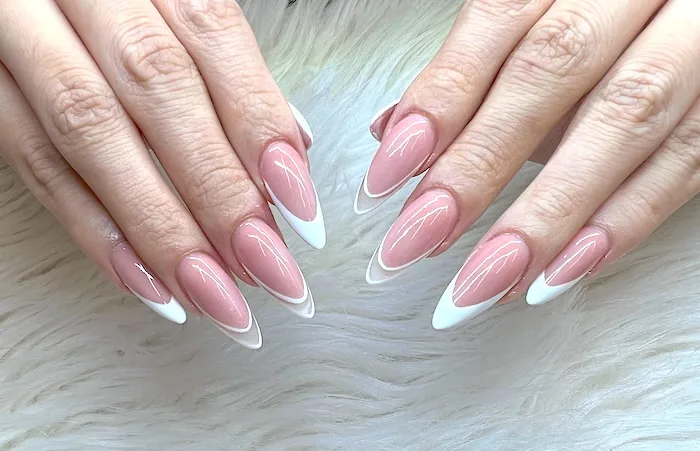 French tip almond nails.