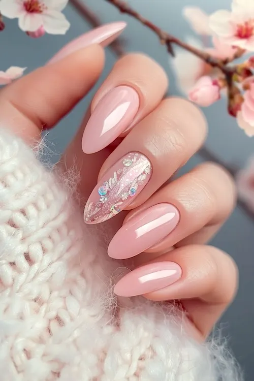 Pink flower nails.