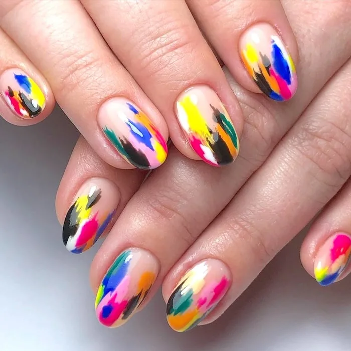 Bright abstract nail art.