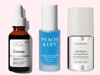 Affordable Copper Peptide Serums: The Ordinary Multi-Peptide + Copper Peptides 1% Serum, Peach & Lily Copper Peptide Pro Firming Serum, and Naturium Multi-Peptide Advanced Serum.