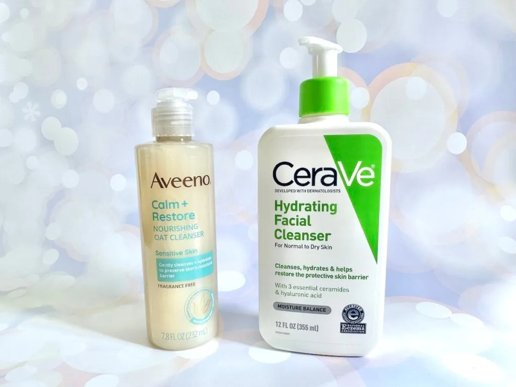 Aveeno Calm + Restore Gentle Nourishing Oat Cleanser vs CeraVe Hydrating Facial Cleanser.