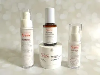 Avene Retrinal Review: Retrinal 0.1. Intensive Cream, Retrinal Advanced Correcting Serum, Retrinal Ceramide Lipid Replenishing Balm, and Retrinal Eyes Eye Cream.