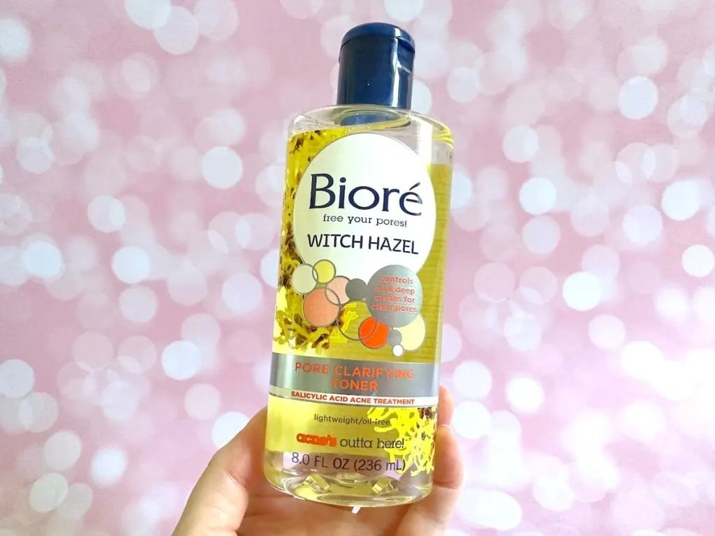 Biore Witch Hazel Pore Clarifying Toner, handheld.