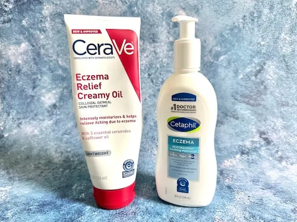 CeraVe Eczema Relief Creamy Oil and Cetaphil Eczema Restoraderm Soothing Moisturizer.