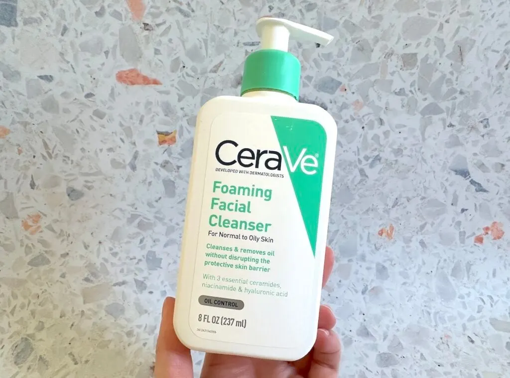 CeraVe Foaming Facial Cleanser, handheld.