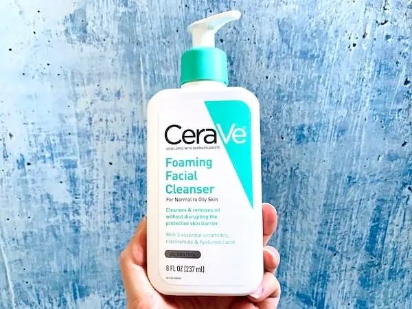 CeraVe Foaming Facial Cleanser, handheld.