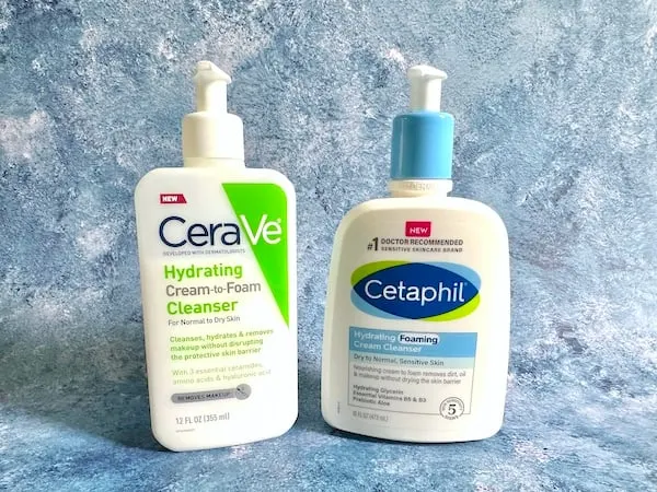 CeraVe Hydrating Cream-to-Foam Cleanser and Cetaphil Hydrating Foaming Cream Cleanser.