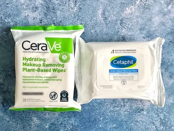 CeraVe Hydrating Makeup-Removing Plant-Based Wipes and Cetaphil Gentle Makeup Removing Wipes.