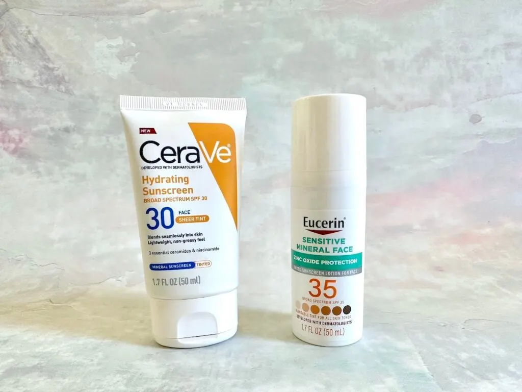 CeraVe Hydrating Mineral Sunscreen SPF 30 Sheer Tint vs Eucerin Sensitive Tinted Mineral Face Lotion SPF 35