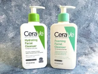 CeraVe Hydrating Cleanser vs Foaming Cleanser, side by side.