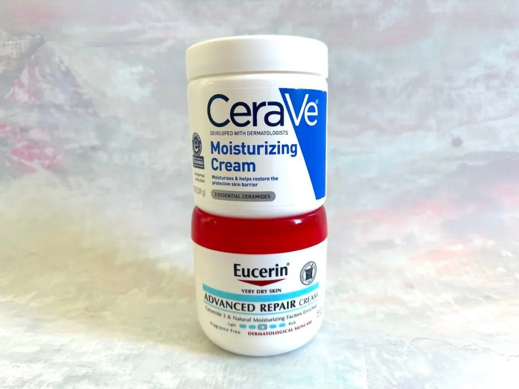 Cerave Moisturizing Cream vs Eucerin Advanced Repair Cream, stacked.