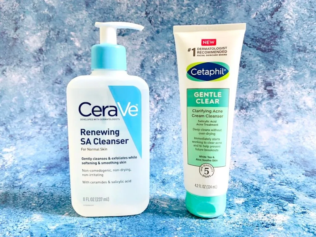 CeraVe Renewing SA Cleanser and Cetaphil Gentle Clear Clarifying Acne Cream Cleanser