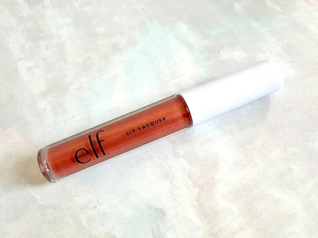 E.l.f. Lip Lacquer in the shade Mauve Glitz, flatlay.