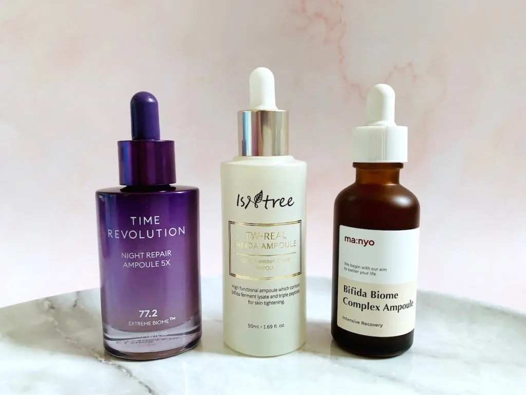 Estee Lauder Advanced Night Repair Dupes: Manyo Factory Bifida Biome Complex Ampoule, Missha Time Revolution Night Repair Ampoule 5X, Isntree TW Real Bifida Ampoule