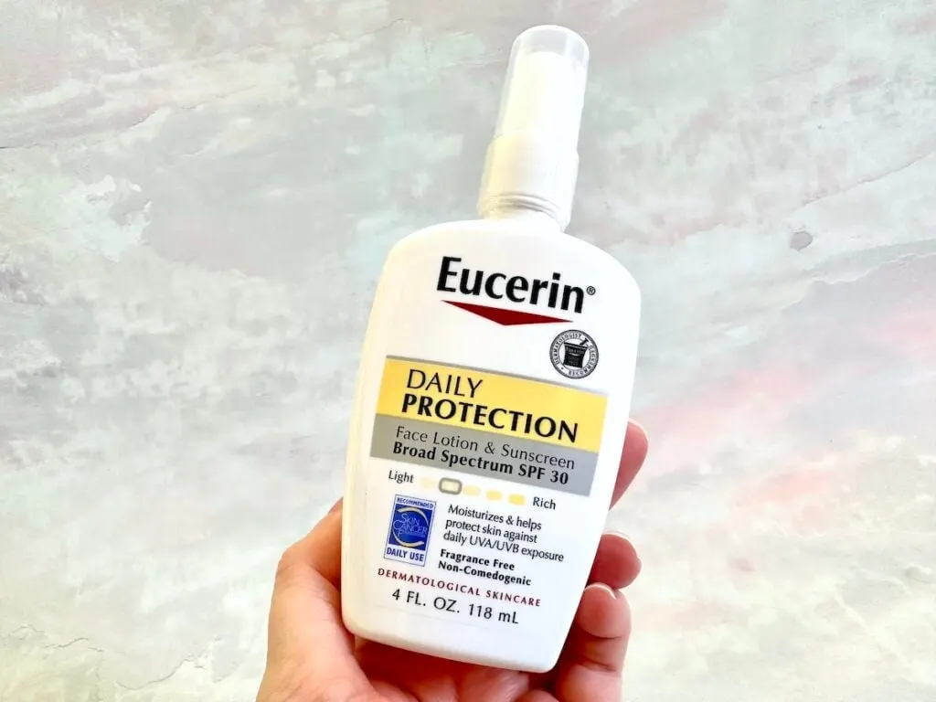 Eucerin Daily Protection Face Lotion Broad-Spectrum SPF 30, handheld.