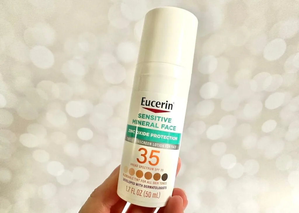 Eucerin Sensitive Tinted Mineral Face Lotion SPF 35, handheld.