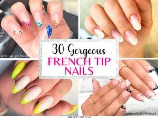 French tip nails collage.