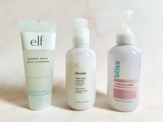 e.l.f. Bounce Back Jelly Cleanser, Glossier Milky Jelly Cleanser and Bliss Makeup Melt Dry/Wet Jelly Cleanser