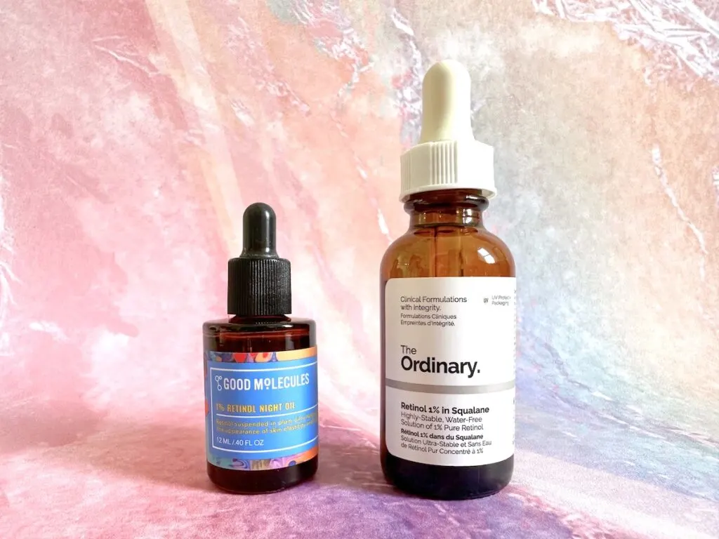 Good Molecules 1% Retinol Night Oil and The Ordinary Retinol 1% in Squalane.