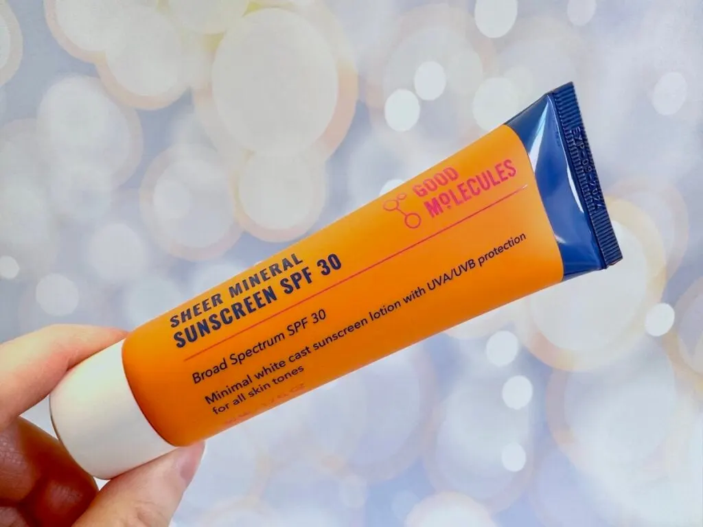 Good Molecules Sheer Mineral Sunscreen SPF 30, handheld.