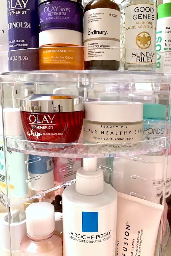 Skincare Products on Circular Rotating Beauty Organizer