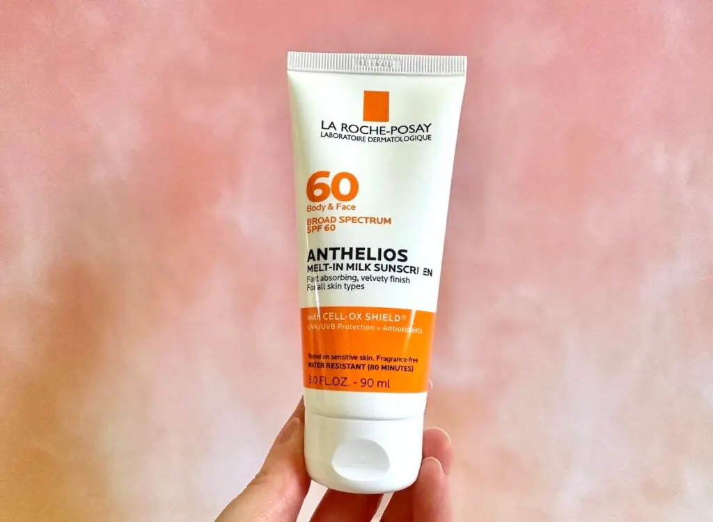 La Roche-Posay Anthelios Melt-In Milk Sunscreen SPF 60, handheld.