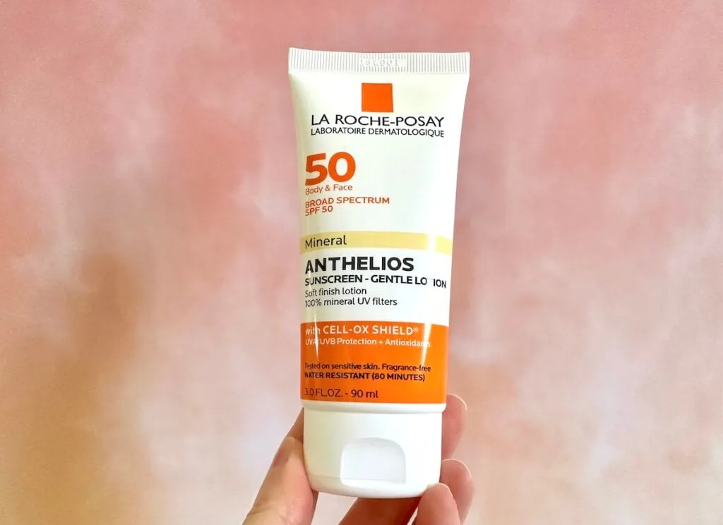 La Roche-Posay Anthelios SPF 50 Gentle Lotion Mineral Sunscreen, handheld.