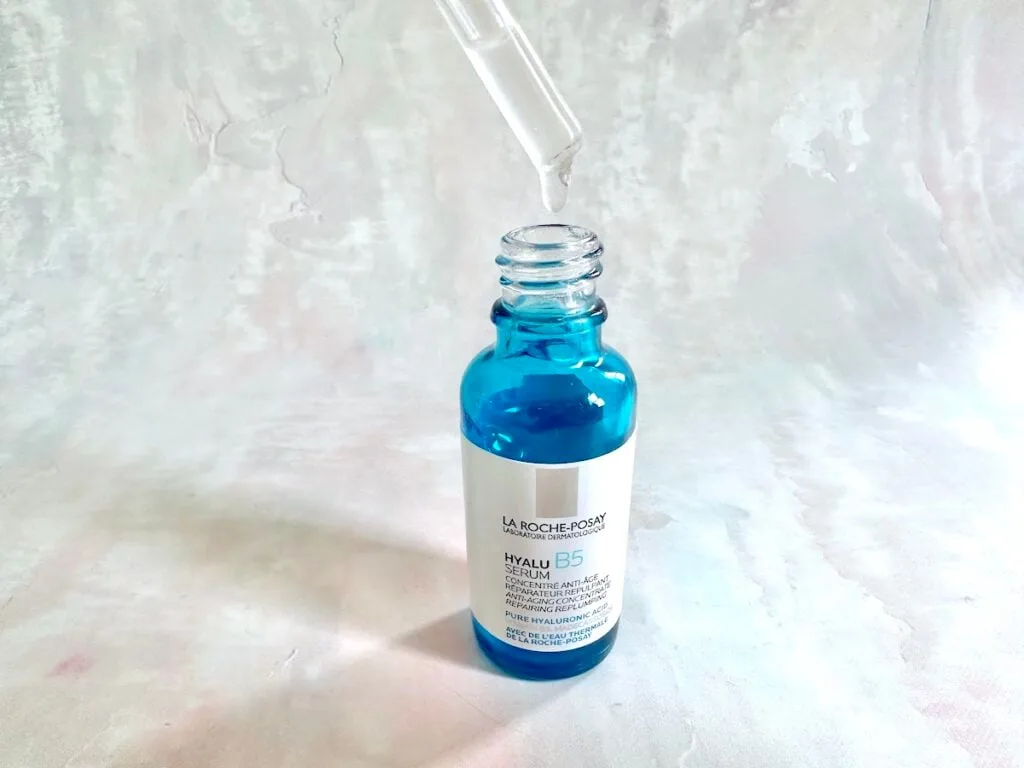 La Roche-Posay Hyalu B5 Hyaluronic Acid Serum, open bottle with dropper.