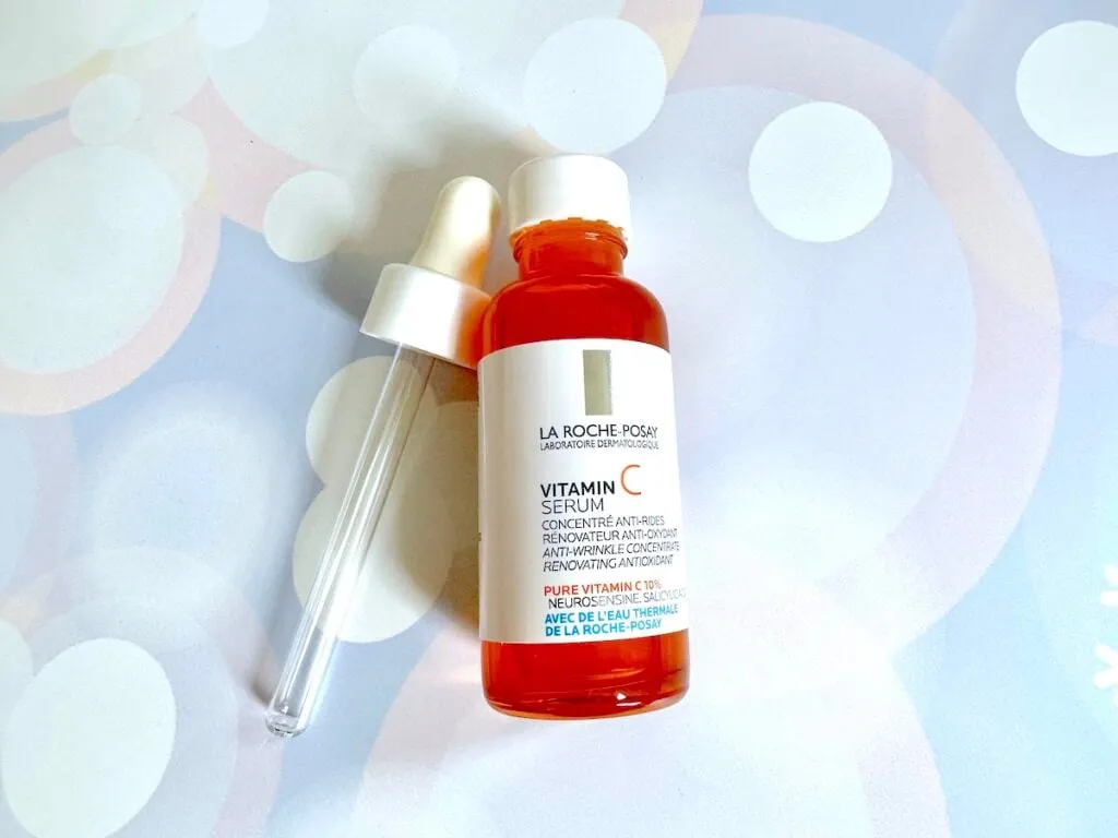 La Roche-Posay Vitamin C10 Serum, flatlay with capped bottle and unused dropper.