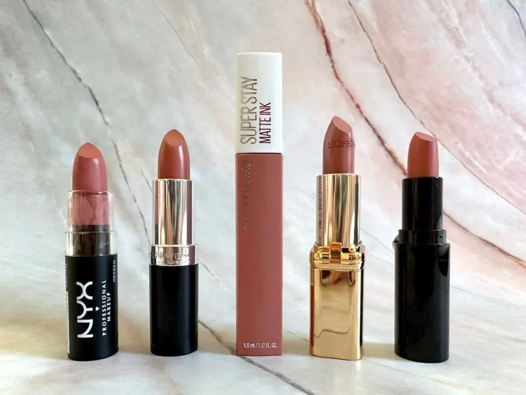 MAC Velvet Teddy Lipstick dupes from NYX, Maybelline, Rimmel London, L'Oreal and Wet n Wild.